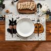 Artoid Mode Ghost Cat Halloween Round Placemats Set of 4, 14 Inch Table Mats for Party Kitchen Dining(Beige)
