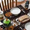 Artoid Mode Ghost Cat Halloween Round Placemats Set of 4, 14 Inch Table Mats for Party Kitchen Dining(Black)