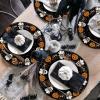 Artoid Mode Ghost Cat Halloween Round Placemats Set of 4, 14 Inch Table Mats for Party Kitchen Dining(Black/Orange)