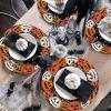 Artoid Mode Ghost Pumpkin Halloween Round Placemats Set of 4, 14 Inch Spooky Beige Table Mats for Party Kitchen Dining(Black/Orange)