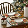 Artoid Mode Green Gingerbread Candy Cane Christmas Round Placemats Set of 4, 14 Inch Winter Round Table Mats for Dining Decoration(Beige/Blue)