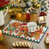 Artoid Mode Green Gingerbread Candy Cane Christmas Round Placemats Set of 4, 14 Inch Winter Round Table Mats for Dining Decoration(Beige/Blue)