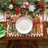 Artoid Mode Green Gingerbread Candy Cane Christmas Round Placemats Set of 4, 14 Inch Winter Round Table Mats for Dining Decoration(Red/Beige)