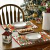 Artoid Mode Green Gingerbread Candy Cane Christmas Round Placemats Set of 4, 14 Inch Winter Round Table Mats for Dining Decoration(Red/Beige)