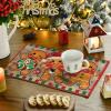 Artoid Mode Green Gingerbread Candy Cane Christmas Round Placemats Set of 4, 14 Inch Winter Round Table Mats for Dining Decoration(Wood/Red)