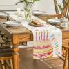 Artoid Mode Happy Birthday Cake Table Runner, Candle Bowknot Kitchen Dining Table Decoration for Home Party Decor 13×72 Inch(Beige)