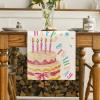 Artoid Mode Happy Birthday Cake Table Runner, Candle Bowknot Kitchen Dining Table Decoration for Home Party Decor 13×72 Inch(Beige)