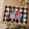 Artoid Mode Hearts Gnomes Vinyl Valentine’s Day Placemats Set of 4, 12×18 Inch Wipeable Non-Slip PVC Place Mats for Party Kitchen Dining Decor(Black/Beige)