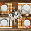 Artoid Mode Hello Fall Pumpkin Maple Leaves Placemats for Dining Table, 12 x 18 Inch Orange Buffalo Plaid Harvest Table Mats Set of 4 for Party Dining Decoration(Orange)