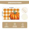 Artoid Mode Hello Fall Pumpkin Maple Leaves Placemats for Dining Table, 12 x 18 Inch Orange Buffalo Plaid Harvest Table Mats Set of 4 for Party Dining Decoration(Orange)