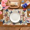 Artoid Mode Old Style Leaves Stars Patriotic 4th of July Placemats Set of 4, 12×18 Inch Memorial Day Holiday Table Mats for Party Kitchen Dining Decoration(Wood)