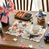 Artoid Mode Old Style Leaves Stars Patriotic 4th of July Placemats Set of 4, 12×18 Inch Memorial Day Holiday Table Mats for Party Kitchen Dining Decoration(Wood)