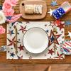 Artoid Mode Old Style Stars American Flag 4th of July Placemats Set of 4, 12×18 Inch Memorial Day Patriotic Table Mats for Party Kitchen Dining Decoration(Beige)