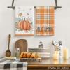 Artoid Mode Orange Hello Pumpkin Fall Kitchen Towels Dish Towels, 18×26 Inch Watercolor Stripes Leaves Decoration Hand Towels Set of 2(Orange)