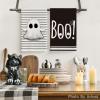 Artoid Mode Orange Stripes Ghost Boo Spooky Halloween Kitchen Towels Dish Towels, 18×26 Inch Bow Knot Decoration Hand Towels Set of 4(Black)