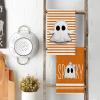 Artoid Mode Orange Stripes Ghost Boo Spooky Halloween Kitchen Towels Dish Towels, 18×26 Inch Bow Knot Decoration Hand Towels Set of 4(Orange)