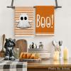 Artoid Mode Orange Stripes Ghost Boo Spooky Halloween Kitchen Towels Dish Towels, 18×26 Inch Bow Knot Decoration Hand Towels Set of 4(Orange)