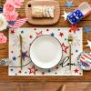 Artoid Mode Patriotic Freedom Stars 4th of July Placemats for Dining Table, 12×18 Inch Memorial Day Decoration Washable Table Mats Set of 4(Beige)