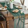 Artoid Mode Pearl Blue Gauze Table Runner 120 Inch 10FT, Seasonal Sheer Dining Holiday Wedding Birthday Baby Shower Table Decor for Home Party(Dark Green)