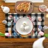 Artoid Mode Pink Green Buffalo Plaid Bunny Gnomes Eggs Easter Placemats Set of 4, 12×18 Inch Seasonal Table Mats for Party Kitchen Dining Decoration(Black)