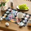 Artoid Mode Pink Green Buffalo Plaid Bunny Gnomes Eggs Easter Placemats Set of 4, 12×18 Inch Seasonal Table Mats for Party Kitchen Dining Decoration(Black)