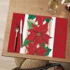Artoid Mode Poinsettia Red Christmas Vinyl Placemats Set of 4, 12×18 Inch Wipeable Winter PVC Woven Table Mats for Party Kitchen Dining Decor(Red)