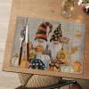 Artoid Mode Pumpkin Gnomes Leaves Fall Vinyl Placemats Set of 4, Wipeable Woven PVC Table Mats for Thanksgiving Holiday Party Kitchen Dining Decor(Wood)