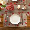 Artoid Mode Red Love Round Valentine Placemats Set of 4, 14 Inch Anniversary Wedding Round Table Mats for Dining Decoration(Wood)
