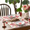Artoid Mode Red Pink Heart Branch Valentine Placemats Set of 4, 12×18 Inch Leaf Table Mats for Home Party Kitchen Dining Decor