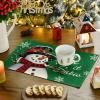 Artoid Mode Red Snowman Let It Snow Winter Placemats Set of 4, 15 Inch Seasonal Christmas Xmas Round Table Mats for Dining Decoration(Green)