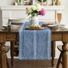 Artoid Mode Sage Green Rustic Cotton Linen Table Runner, Seasonal Embroidered Hollow Kitchen Dining Table Decoration for Home Party Decor 13×72 Inch(Blue)