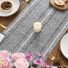 Artoid Mode Sage Green Rustic Cotton Linen Table Runner, Seasonal Embroidered Hollow Kitchen Dining Table Decoration for Home Party Decor 13×72 Inch(Dark Grey)