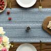 Artoid Mode Sage Green Rustic Cotton Linen Table Runner, Seasonal Embroidered Hollow Kitchen Dining Table Decoration for Home Party Decor 13×72 Inch(Dusty Blue)