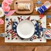 Artoid Mode Silver Beads Stars Patriotic 4th of July Placemats Set of 4, 12×18 Inch Memorial Day Table Mats for Party Kitchen Dining Decoration(Beige)