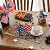 Artoid Mode Silver Beads Stars Patriotic 4th of July Placemats Set of 4, 12×18 Inch Memorial Day Table Mats for Party Kitchen Dining Decoration(Wood)