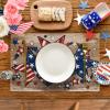 Artoid Mode Silver Beads Stars Patriotic 4th of July Placemats Set of 4, 12×18 Inch Memorial Day Table Mats for Party Kitchen Dining Decoration(Wood)