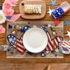 Artoid Mode Silver Beads Stars Patriotic 4th of July Placemats Set of 4, 12×18 Inch Memorial Day Table Mats for Party Kitchen Dining Decoration(Wood Heart)