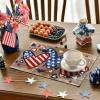 Artoid Mode Silver Beads Stars Patriotic 4th of July Placemats Set of 4, 12×18 Inch Memorial Day Table Mats for Party Kitchen Dining Decoration(Wood Heart)