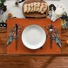 Artoid Mode Skeleton Hand Halloween Placemats Set of 4, 12×18 Inch Fall Floral Spider Table Mats for Party Kitchen Dining Decoration(Orange)