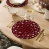 Artoid Mode Snowflakes Red and Black Buffalo Plaid Vinyl Round Placemats Set of 4, 15 Inch Wipeable PVC Woven Table Mats for Party Kitchen Dining Decor