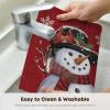 Artoid Mode Snowman Snowflakes Vinyl Christmas Placemats Set of 4, Washable Heat Resistant Plastic Winter PVC Woven Table Mats for Party Kitchen Dining Decor, 12×18 Inch(Red)