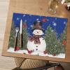 Artoid Mode Snowman Trees Christmas Floral Vinyl Placemats Set of 4, Wipeable Blue Winter PVC Woven Table Mats for Party Kitchen Dining Decor, 12×18 Inch(Blue)