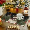 Artoid Mode Snowman Trees Snowflakes Christmas Round Placemats Set of 4, 14 Inch Black Winter Round Table Mats for Dining Decoration(Black)