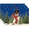 Artoid Mode Snowman Trees Snowflakes Christmas Round Placemats Set of 4, 14 Inch Black Winter Round Table Mats for Dining Decoration(Blue)