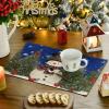Artoid Mode Snowman Trees Snowflakes Christmas Round Placemats Set of 4, 14 Inch Black Winter Round Table Mats for Dining Decoration(Blue)
