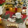 Artoid Mode Snowman Trees Snowflakes Christmas Round Placemats Set of 4, 14 Inch Black Winter Round Table Mats for Dining Decoration(Red)