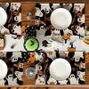 Artoid Mode Spooky Ghost Halloween Round Placemats Set of 4, 14 Inch Table Mats for Party Kitchen Dining(Black/Beige)