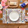 Artoid Mode Stars Fireworks 4th of July Round Placemats Set of 4,14 Inch Patriotic Memorial Day Table Mats for Party Kitchen Dining Decoration(Beige)