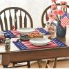 Artoid Mode Watercolor Stripes and Stars 4th of July Placemats Set of 4, 12 x 18 Inch Patriotic Memorial Day Seasonal Holiday Table Mats for Dining Table Decoration(Blue/Red)