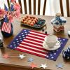 Artoid Mode Watercolor Stripes and Stars 4th of July Placemats Set of 4, 12 x 18 Inch Patriotic Memorial Day Seasonal Holiday Table Mats for Dining Table Decoration(Blue/Red)